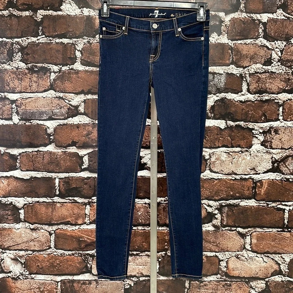 7 For All Mankind Jeans Skinny Stretchy Dark Blue Denim Size 26 - Picture 2 of 10